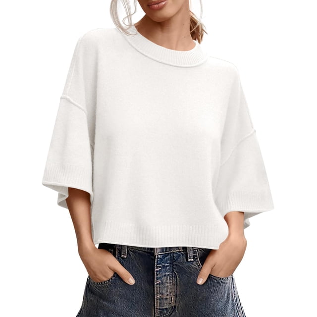 Jersey Saodimallsu de manga corta para mujer, color blanco veraniego