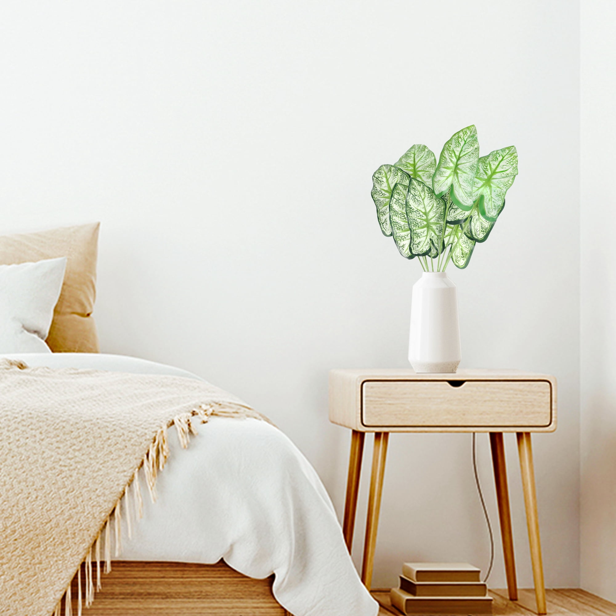 Unique Bargains Artificial Stems Leaves Fake Greenery Plants Faux Leaf Decor Green Taro Leaves