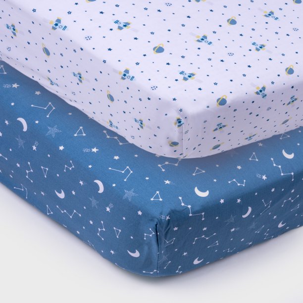 Parent's Choice 100 Cotton Fitted Crib Sheets for Baby Boys, Blue