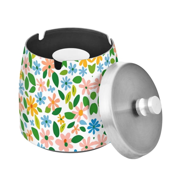 Yayeee Ashtray with Lid for Cigarette Smokeless Stainless Steel Home Ash Holder, Retro Blue Floral