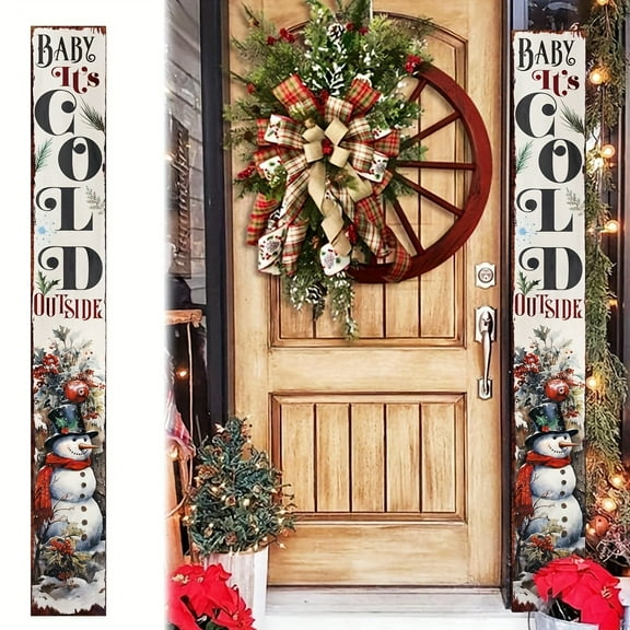 72-Inch Baby Its Cold Outside Wooden Porch Sign with Snowman, 6FT Rustic Entryway Holiday Decor for Home