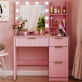 thumbnail image 4 of Ktaxon Lighted Makeup Vanity Table, White Dressing Desk with Charging Station, Pink, 4 of 10