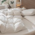 thumbnail image 3 of MooMee Striped Duvet Cover Set Queen 100% Washed Cotton Linen Like Textured Breathable 3-Piece (White& Almond Milk Grey Wide Stripes), 3 of 7