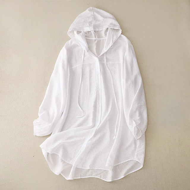 TIMIFIS Veste de Protection Blanche Sun pour Femmes Couleur Unie à Capuche avec Poches Randonnée Course Cyclisme Manteau Extérieur Manches Longues Léger Veste Cool à la Mode