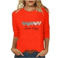 thumbnail image 1 of Penkiiy T-shirt de Mode pour Femmes de la Saint-Valentin Imprimé Manches 3/4 Blouse Col Rond Hauts Décontractés S Orange, 1 of 5