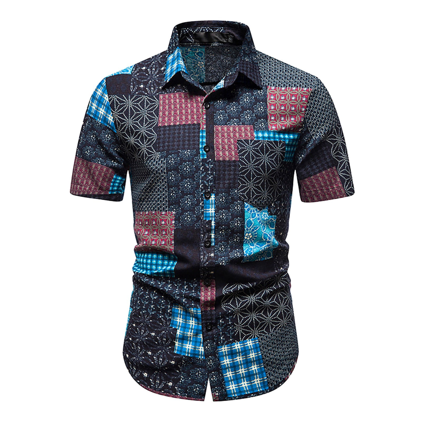 Men Shirts Floral Printed Pocket Short Sleeve Classic Lightweight Shirt