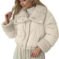 thumbnail image 2 of ZHOGXU Women's Coat Long Sleeve Lapel Solid Color Zipper Plush Comfortable Stylish Jacket For Casual Daily Wear Beige L, 2 of 4