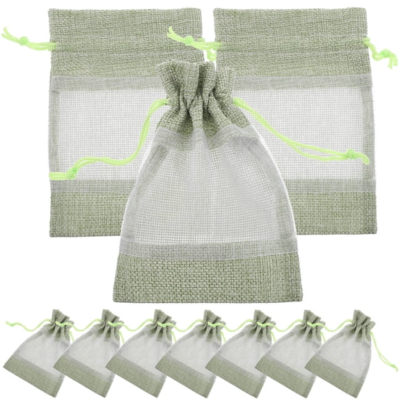 IBASETOY 10Pcs Green Drawstring Bags for Storage Use with Clear Window Mesh for Jewelry and Small Items