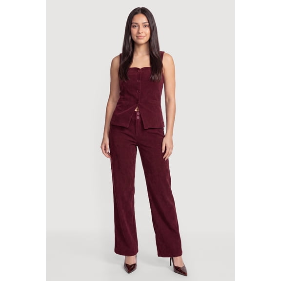 Women's Faux Button Wide Leg Trousers