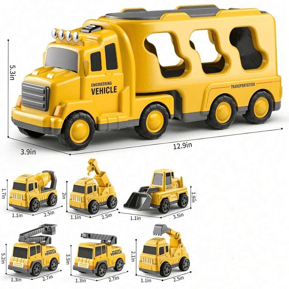 Kids Toddler Construction Car Toys Toys, Baby Track Toys Sound and Light Big Truck 6 Small Construction truck Toys Friction Powered Cars Trucks Crane Mixer Excavator for 3 4 5 6 7 8Years Old