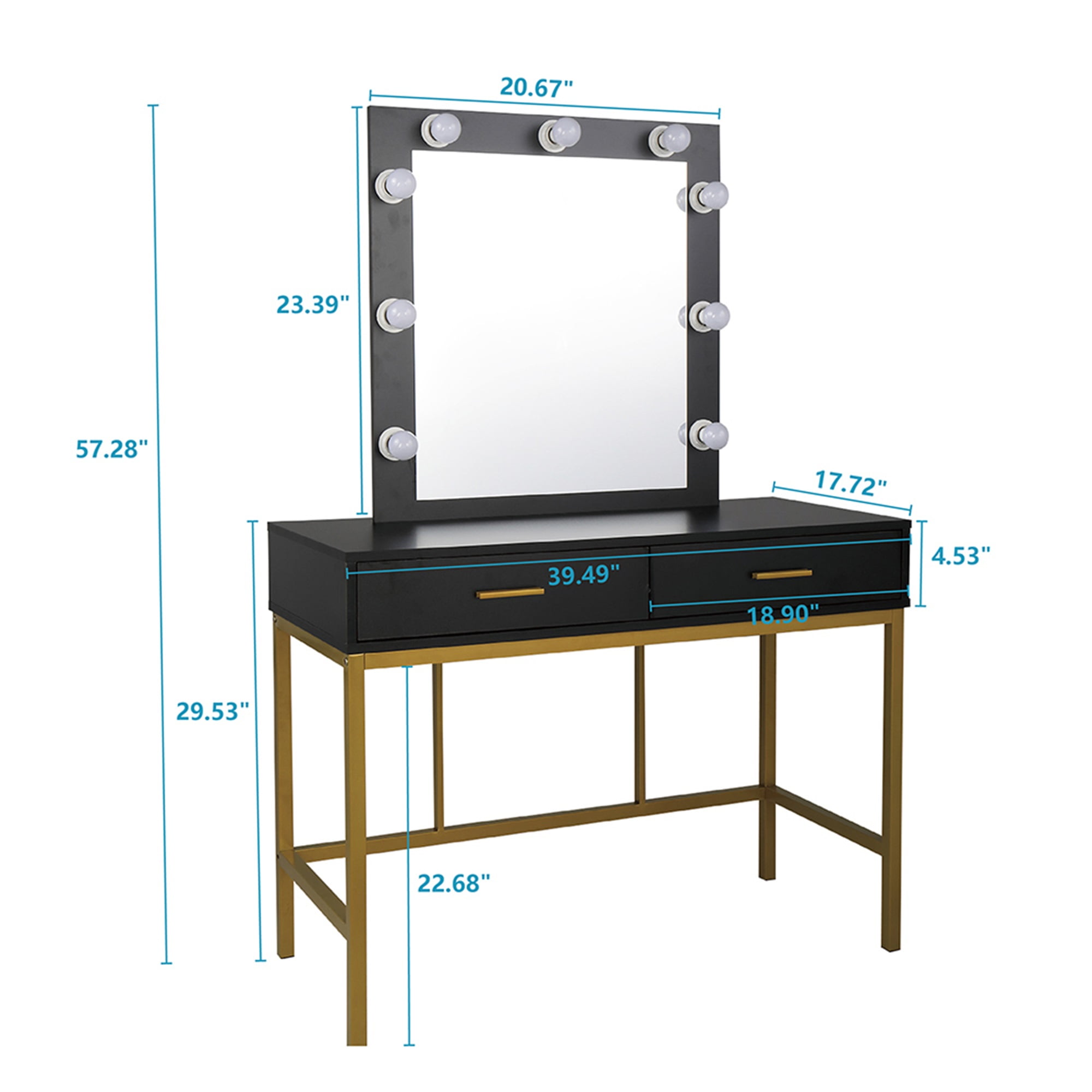 Kadyn Vanity Table and Chair Set, Make Up Vanity Desk with 2 Drawers, Makeup Vanity Table, Black