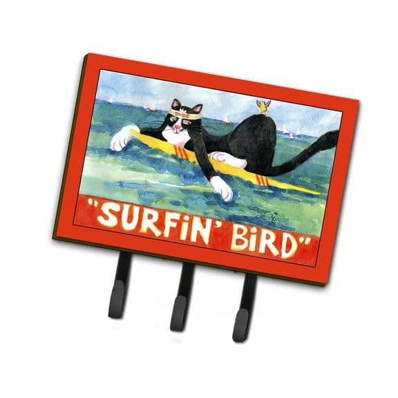 Carolines Treasures 6051TH68 Black and white Cat Surfin Bird Leash or Key Holder Triple multicolor