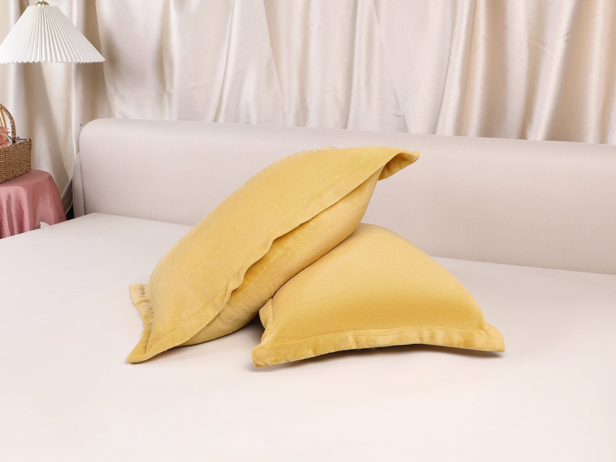 Unique Bargains Velvet Pillow Cases Pillow Covers with Zipper Closure 2pcs Queen Khaki