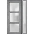 thumbnail image 2 of Front Exterior Prehung Metal-Plastic Door Frosted Glass / Manux 8552 Grey Ash / Side Window / Office Commercial and Residential Doors Entrance Patio Garage 52" x 80" Right-hand Inswing, 2 of 5