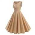 thumbnail image 2 of Women's Cocktail Dresses 2025 Trendy Sleeveless Flowy Pleated Midi Summer Dress Khaki XL, 2 of 7