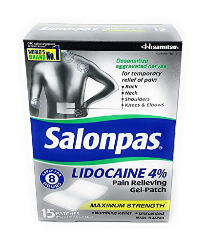 Salonpas Lidocaine 4% Pain Relieving Maximum Strength Gel-Patch, 1 Pack, 15 Count