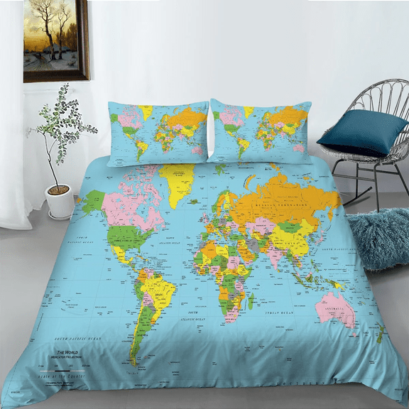 YJHDM 3D Map Bedding Set Minimalist Style Duvet Cover Pillowcase 2/3pcs Twin/Full Full Size Quilt Cover