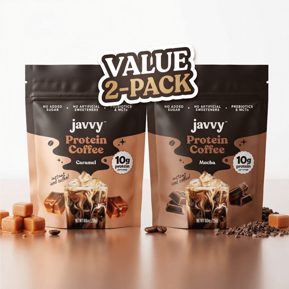 Javvy Instant Protein Coffee Variety Pack, Caramel & Mocha, 2 Pack