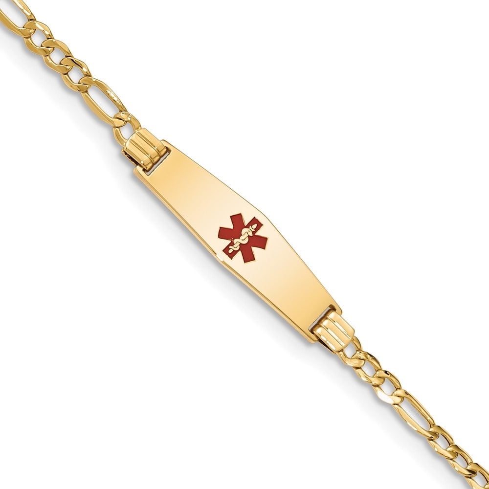 Auriga 14K Yellow Gold Semi-Solid Soft Figaro Id Bracelet 8 inch for Women(L- 8inch, W- 7.5mm)