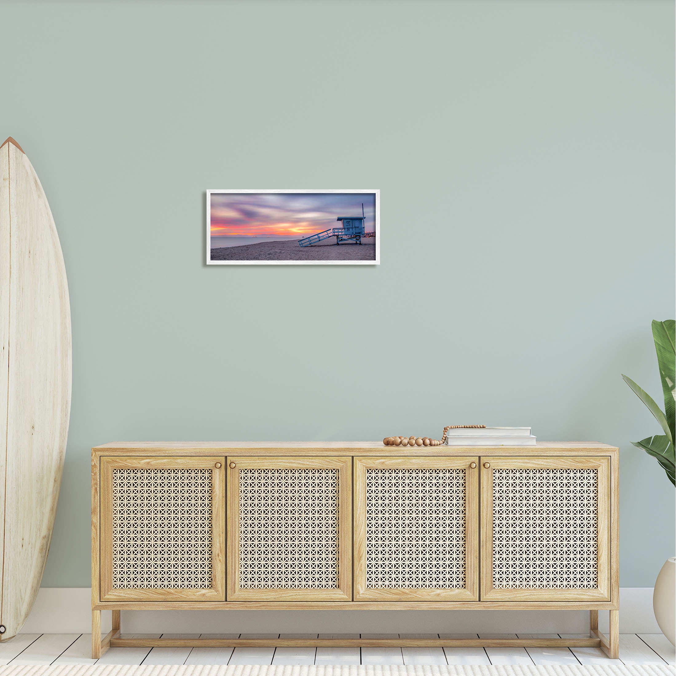 Beach Hut Sunset Horizon Sky Coastal Photograph White Framed Art Print Wall Art