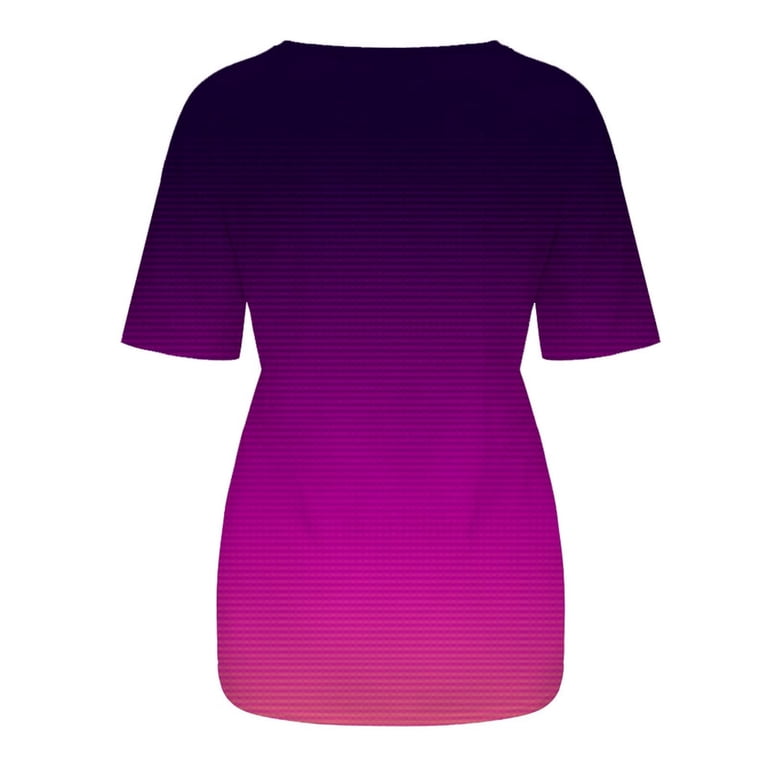 Women's Short Sleeve Printed Tunic Tee - Loose Fit Casual Blouse, Purple, Summer Top