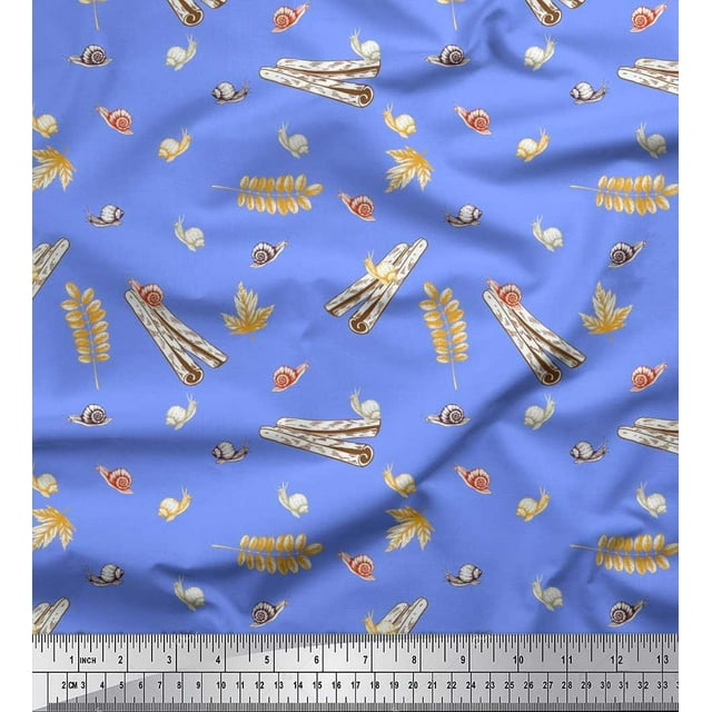 Soimoi Rayon Fabric Leaves,Cinnamon & Snail Insects Print Fabric by the Yard 42 Inch Wide