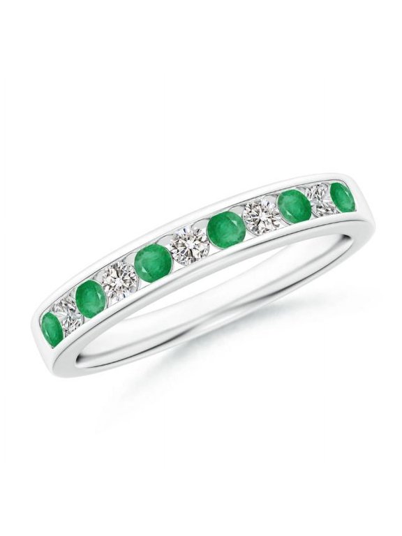 Round Shape Green Emerald CZ Diamond Eternity Band Ring Women 925 Sterling Silver May Birthstone Christmas New Year Gift Gemstone Jewelry