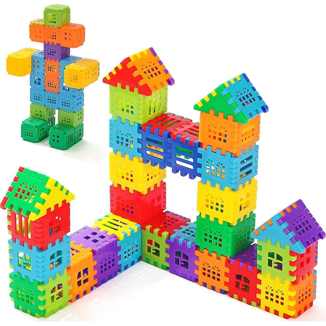 Bloques de construcción Juego de bloques de construcción para niños de 100 piezas con bolsa de almacenamiento Bloques de construcción entrelazados para niños pequeños y niños Diversión y juguete