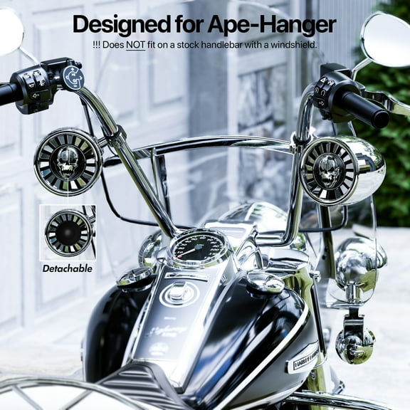 GoHawk 5" Waterproof Motorcycle Bluetooth Speakers Stereo Built-in Amp Audio System Harley, Chrome