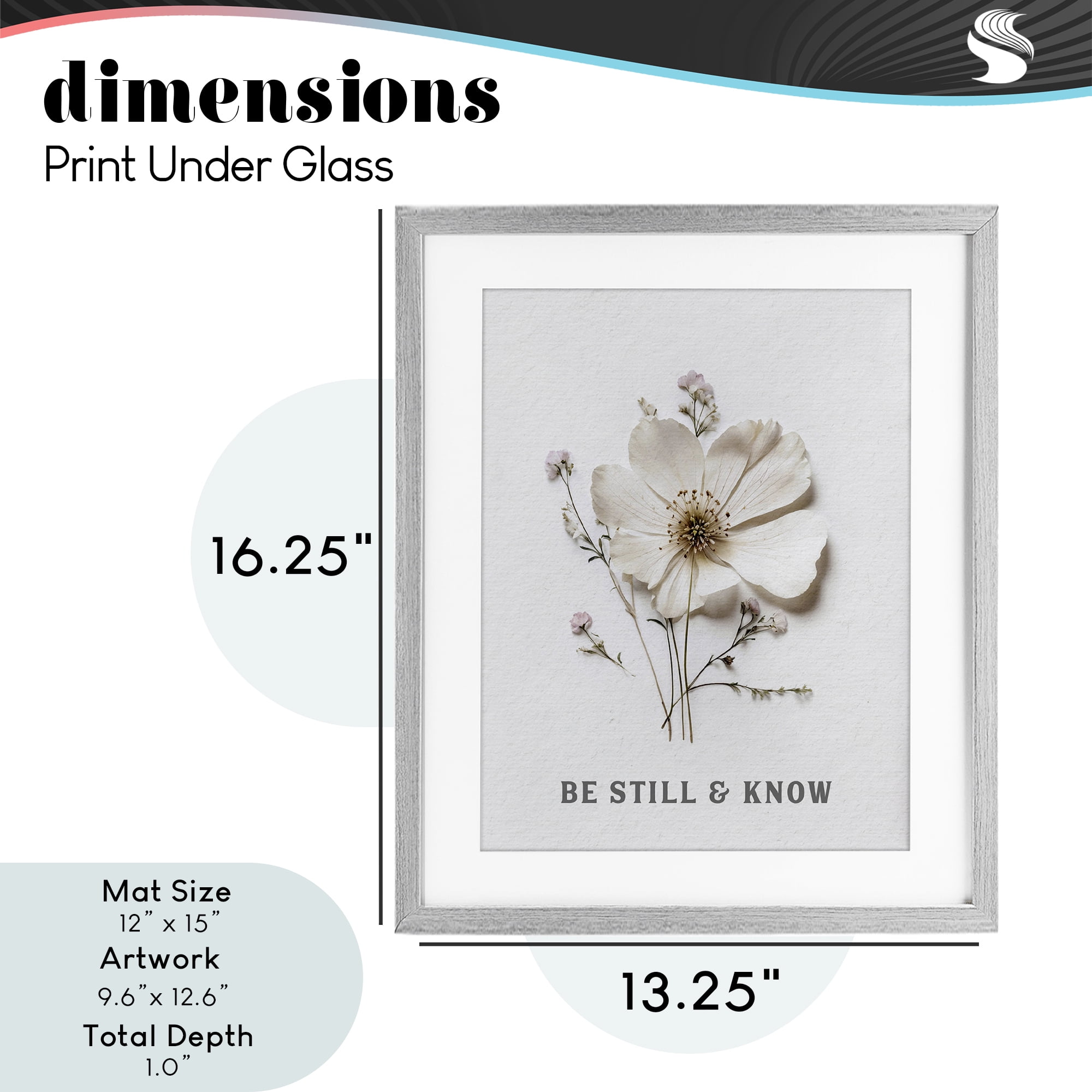 Be Still & Know Pressed Flowers Gray Framed Print Under Glass, design by Lettered and Lined