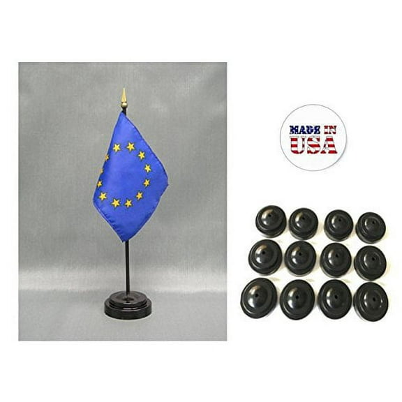 Box of 12 European Union 4"x6" Miniature Desk & Table Flags Includes 12 Flag Stands & 12 EU Small Mini Stick Flags