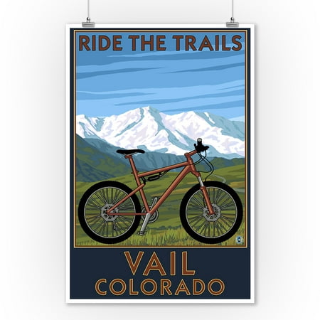 Vail, Colorado - Ride the Trails, Mountain Bike - Lantern Press Artwork (9x12 Art Print, Wall Decor Travel