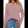 thumbnail image 1 of Camisas de Larga para Mujer, Blusas de Rayas con Bloques de Color, Ropa de Moda de Otoño, Blusas con Cuello Redondo Rojo y S, 1 of 8