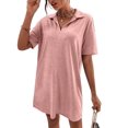 thumbnail image 2 of Women Summer V-Neck Dress Summer Short Sleeve Loose Fitted Casual Collared T-Shirt Dress Pink L, 2 of 6