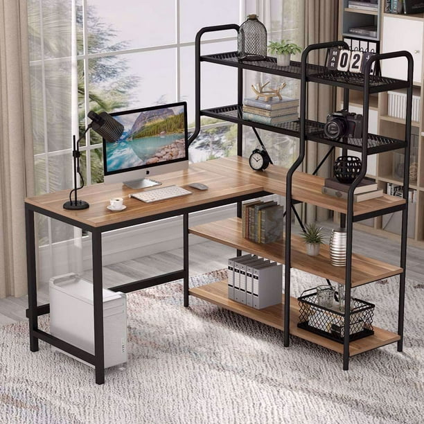 Tribesigns Computer Desk With 5 Tier, Computer Desk With Bookcase Hutch