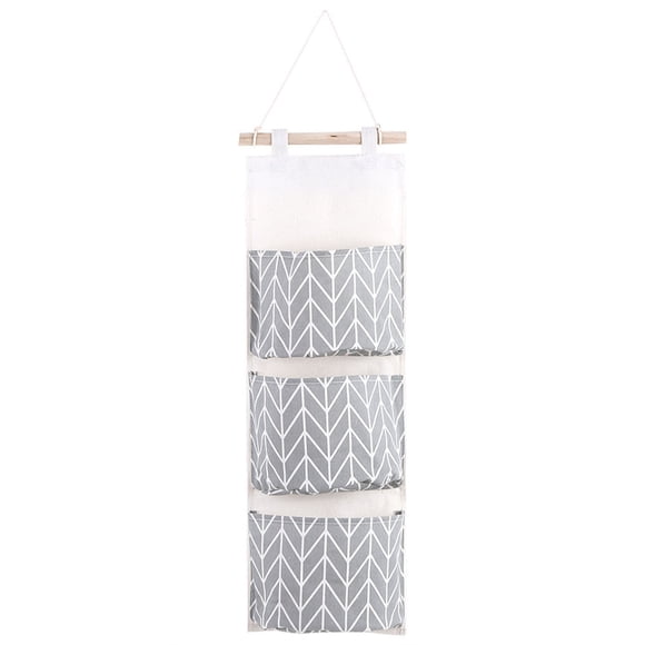 Sac de Rangement en Lin à 3 Couches, Organisateur de Garde-Robe Suspendu, Pochette Murale pour Ranger Jouets et Divers Articles (Gris)