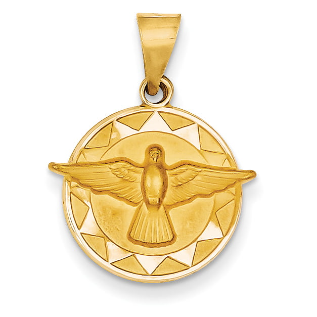 14k Yellow Gold Holy Spirit Medal Round Pendant