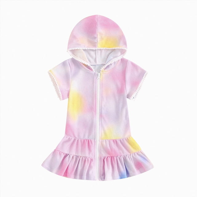 Zanarzt Robe Bébé Fille Robe Confortable à Capuche à Manches Courtes Robe de Plage Fille Cache-Maillot Robes d'Été, Rose Pâle, 4-5 Ans