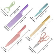 TJ POP Colorful Kitchen Knife Set 6 PCS, Colored Knives Set with Non-Stick Coating, Chef Boxed Knives Set for Cooking, Camping, Travel, Picnic, BBQ and RV