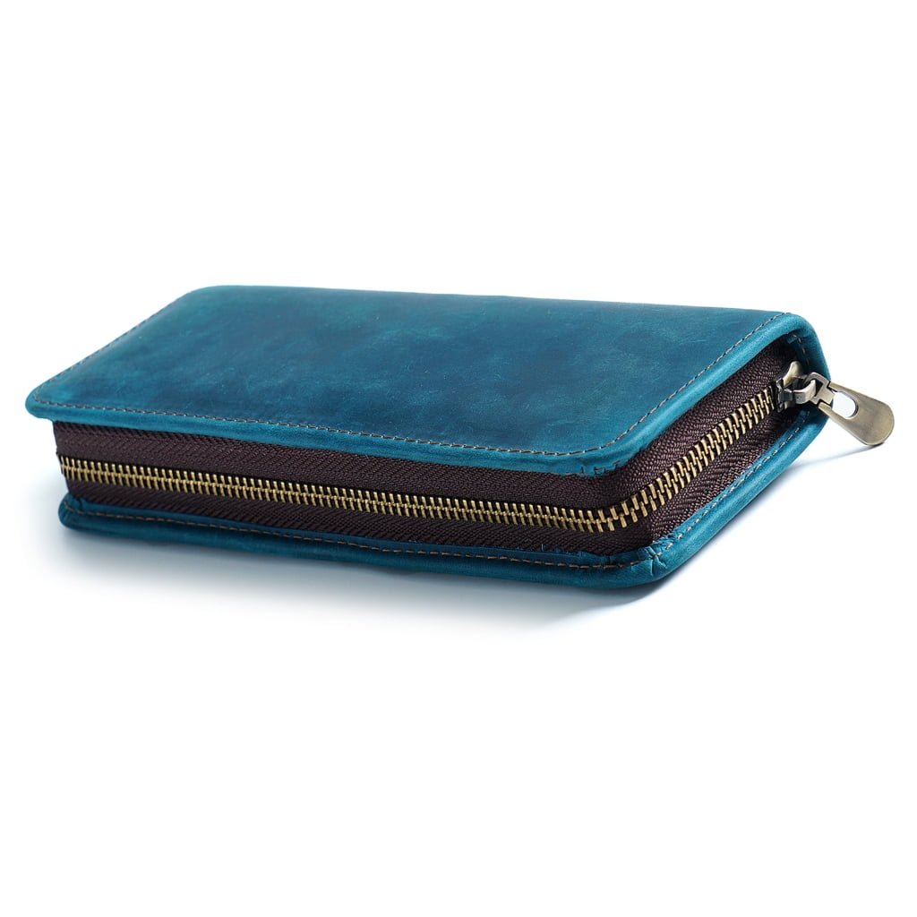 Leather Pen Case Zippered Leather Pen Pouches Elastic Pen Slots for Women Men