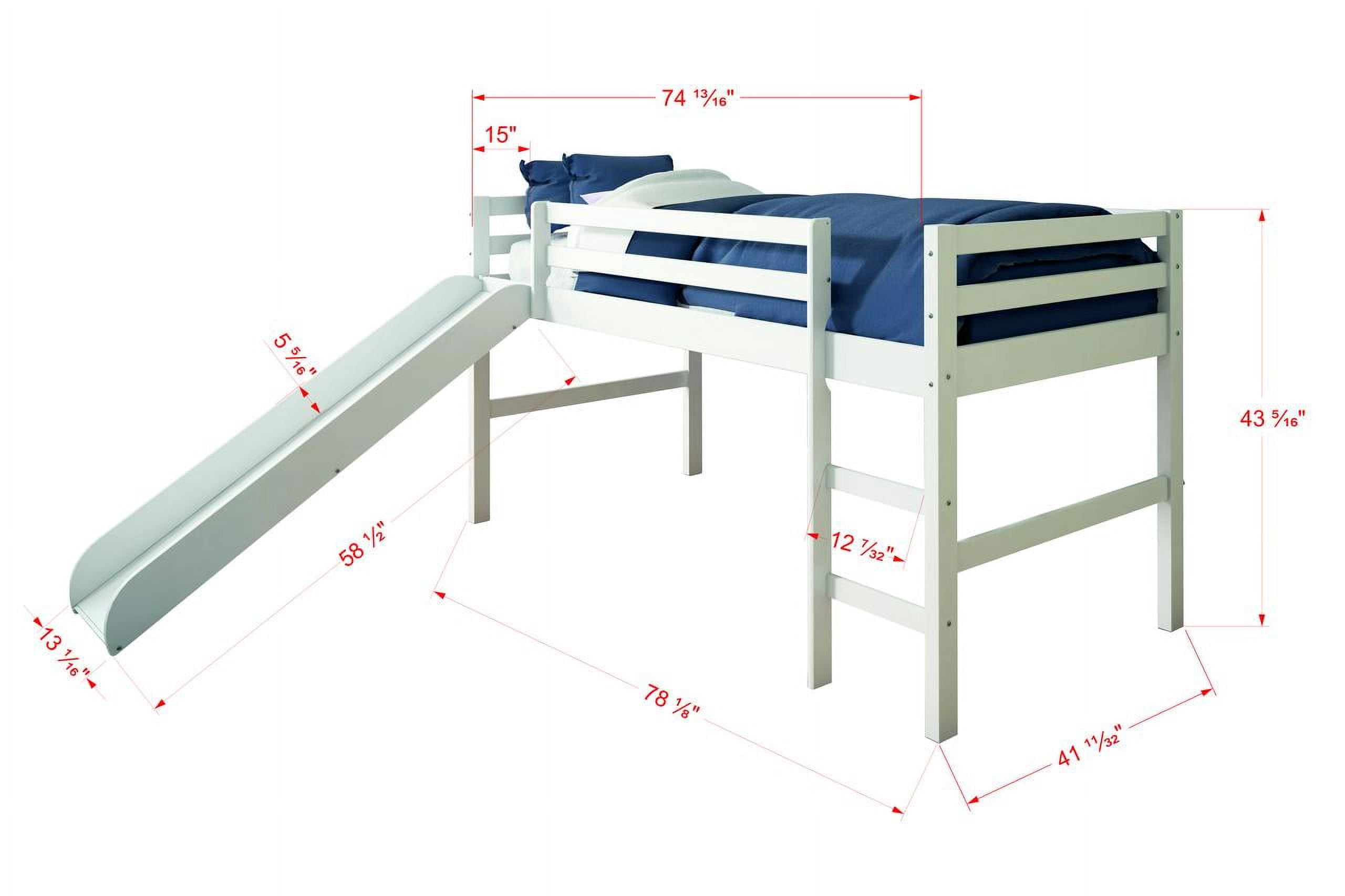 Donco Kids Twin Loft Bed with Blue Tent and Slide, White