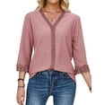 thumbnail image 4 of Hibeli Womens Crochet V Neck 3/4 Sleeve Solid Color Blouse, 4 of 7