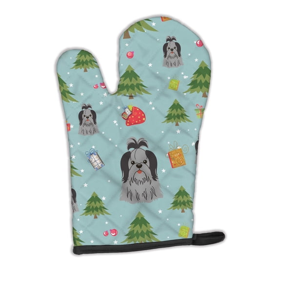Carolines Treasures BB4749OVMT Christmas Shih Tzu Black Silver Oven Mitt Large multicolor