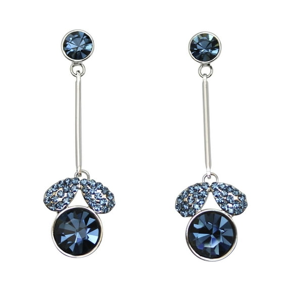 Faship Gorgeous Navy Blue Rhinestone Crystal Dangling Earrings