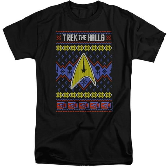 Star Trek Trek The Halls Ugly Christmas Unisex Adult Tall T Shirt,Black, 3X-Large