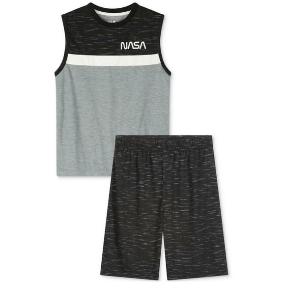 Max & Olivia Boys Nasa Graphic Muscle Tank Top & Shorts Pajamas, 2 Piece Set - Gray