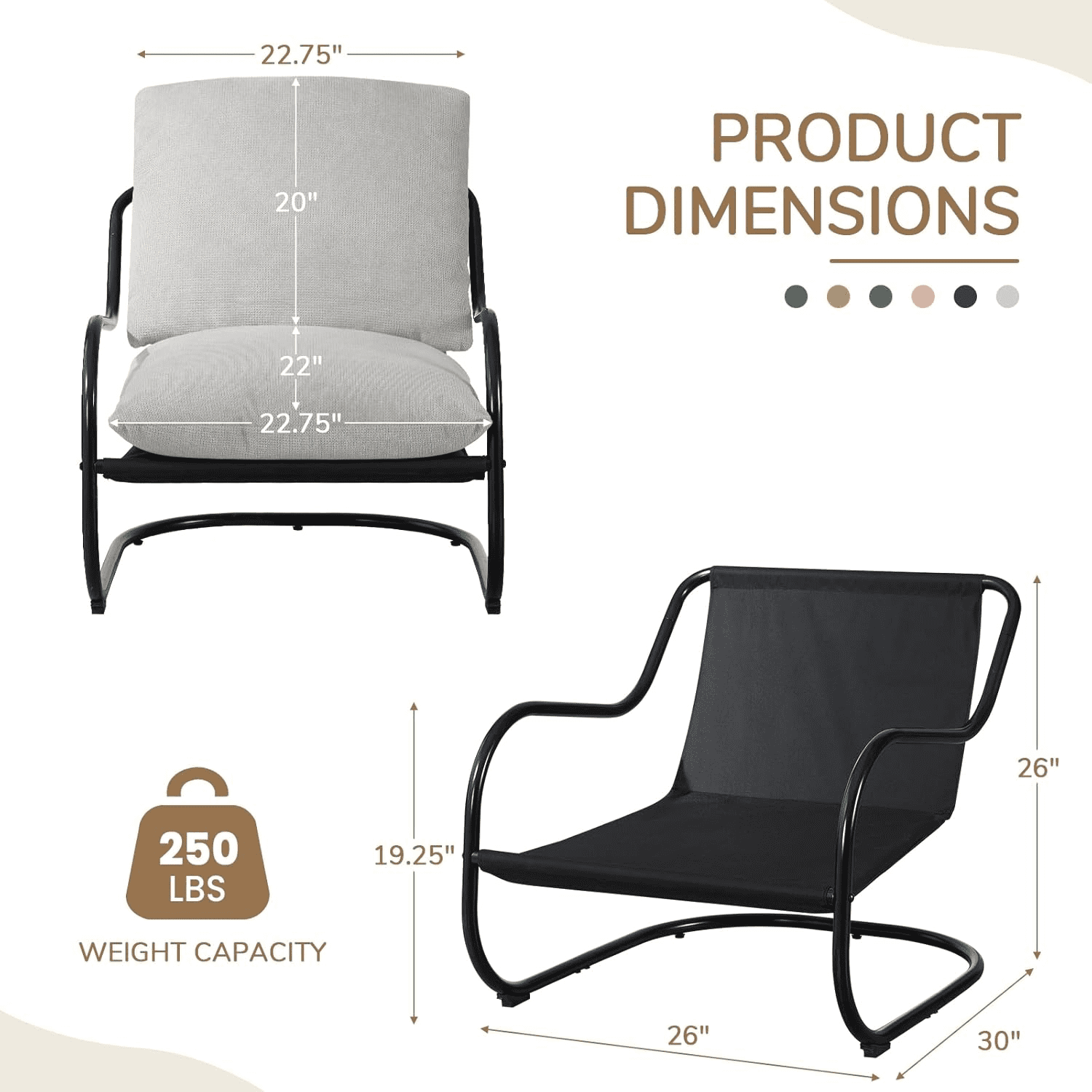 Gewnee Ergonomic Low Profile Accent Armchair, Heavy-Duty Metal Frame Upholstered Reading Side Chair, Space-Saving for Living Room Bedroom Office,Beige