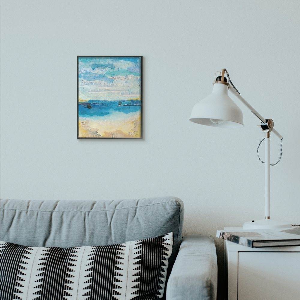 Stupell Industries Abstract Beach Coast Ocean Blue Collage Design Framed Giclee Texturized Art by Courtney Prahl
