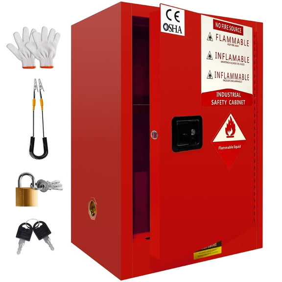 Flammable Storage Cabinet 18 Gallon, Red Galvanized Steel, 35(H) x 23(L) x 18.11(D) Inch, Fireproof Liquid Storage with Adjustable Thickened Shelf, Hazardous Storage Cabinets, Safety Cabinets for