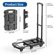 FOUKUS Folding Hand Truck: Versatile 500 LB Luggage Cart with Foldable Design,Utility Dolly Platform Cart with 6 Wheels & 2 Elastic Ropes for Luggage, Travel, Moving, Shopping, Office Use-Black